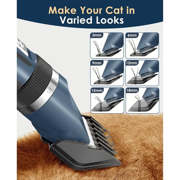 Oneisall Cat Grooming Kit Clippers Scissors Comb Hair Trimmer Set Quiet Shaver - Picture 5 of 13